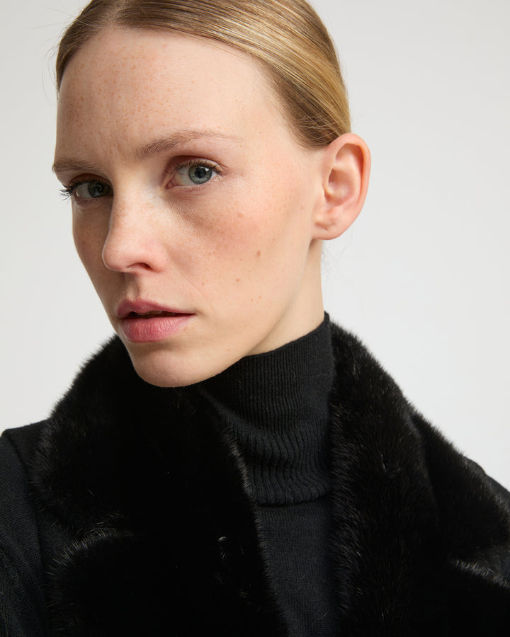 Long cashmere-blend gilet with detachable mink fur collar -Yves Salomon