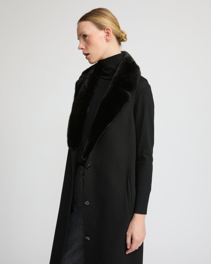 Long cashmere-blend gilet with detachable mink fur collar -Yves Salomon