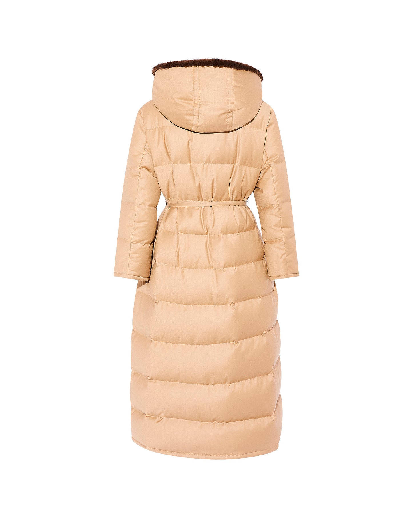 Down maxi belted coat in flannel fabric and mink fur -Yves Salomon