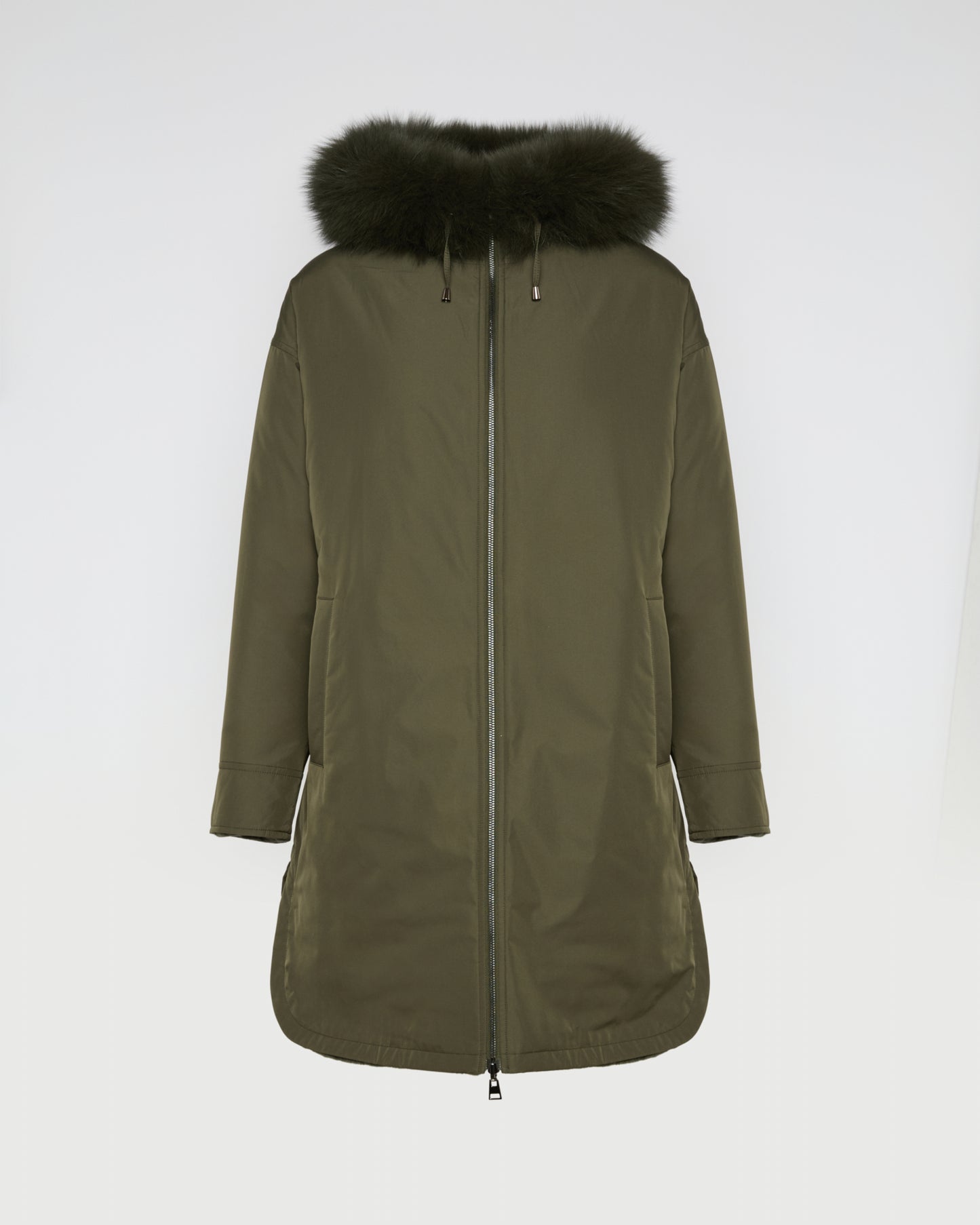 Hooded coat in technical fabric reversible rex rabbit fur -Yves Salomon