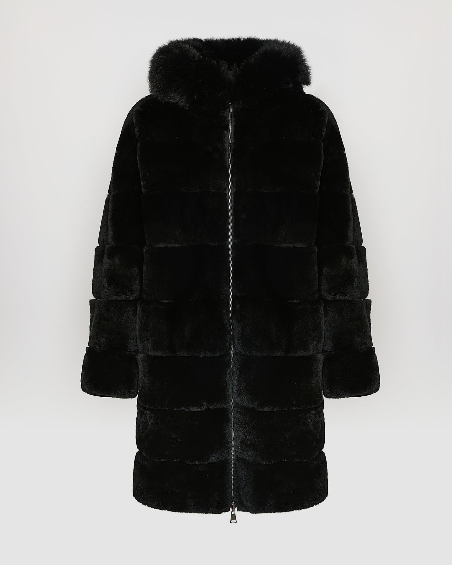 Hooded coat in technical fabric reversible rex rabbit fur -Yves Salomon