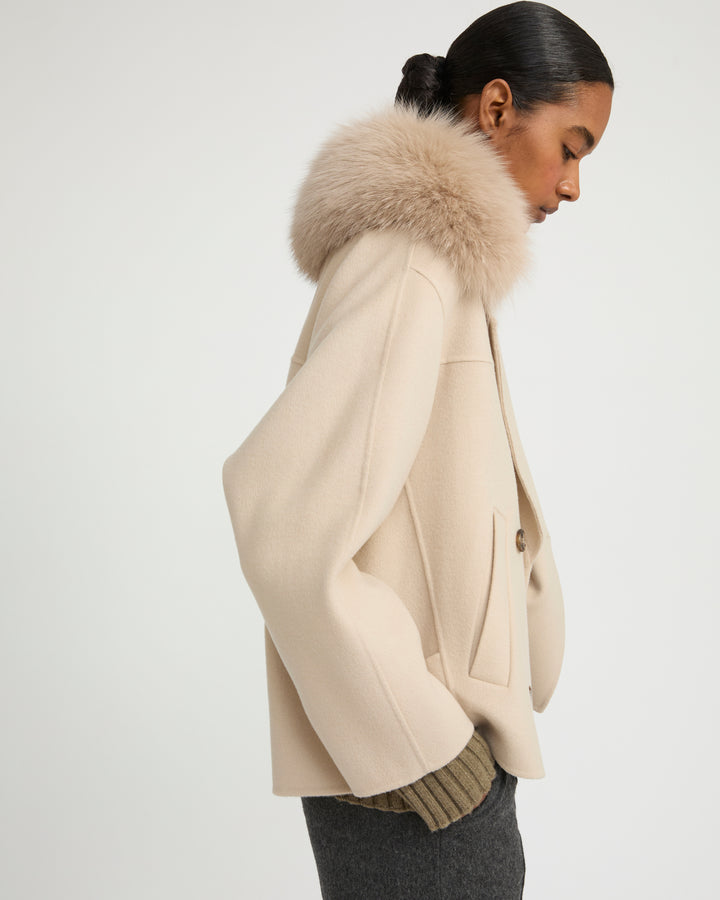 Cashmere-blend pea jacket with removable fox fur collar -Yves Salomon