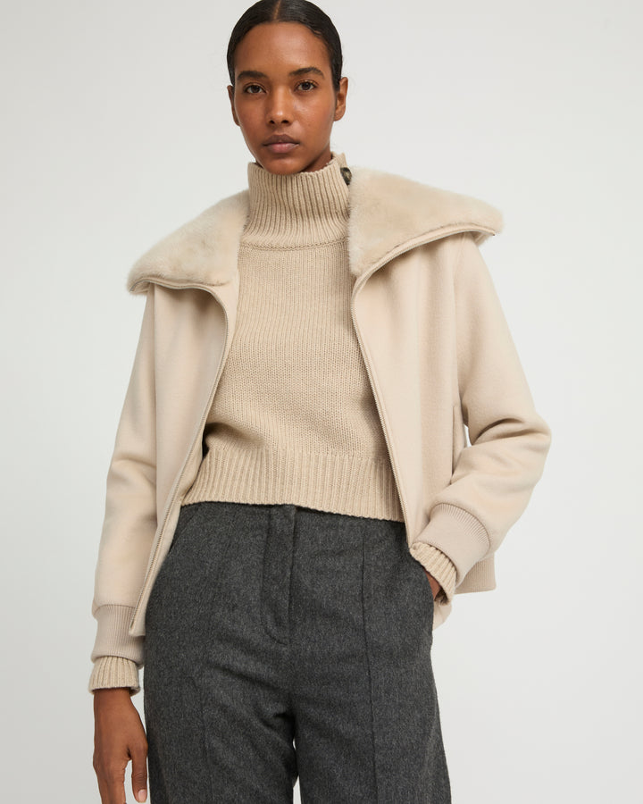 Cashmere-blend cropped blouson with removable mink fur collar -Yves Salomon