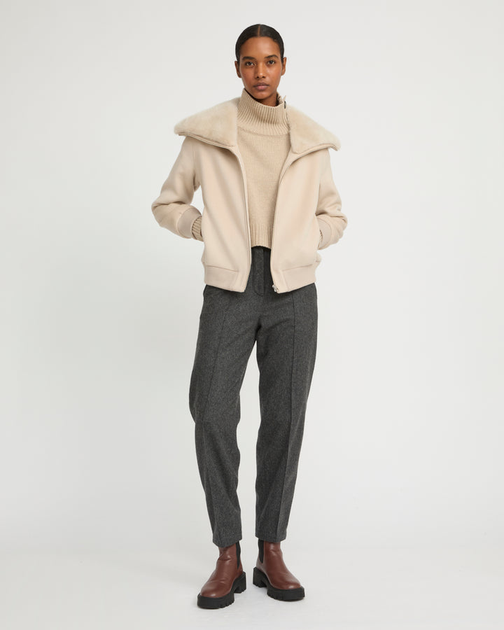 Cashmere-blend cropped blouson with removable mink fur collar -Yves Salomon