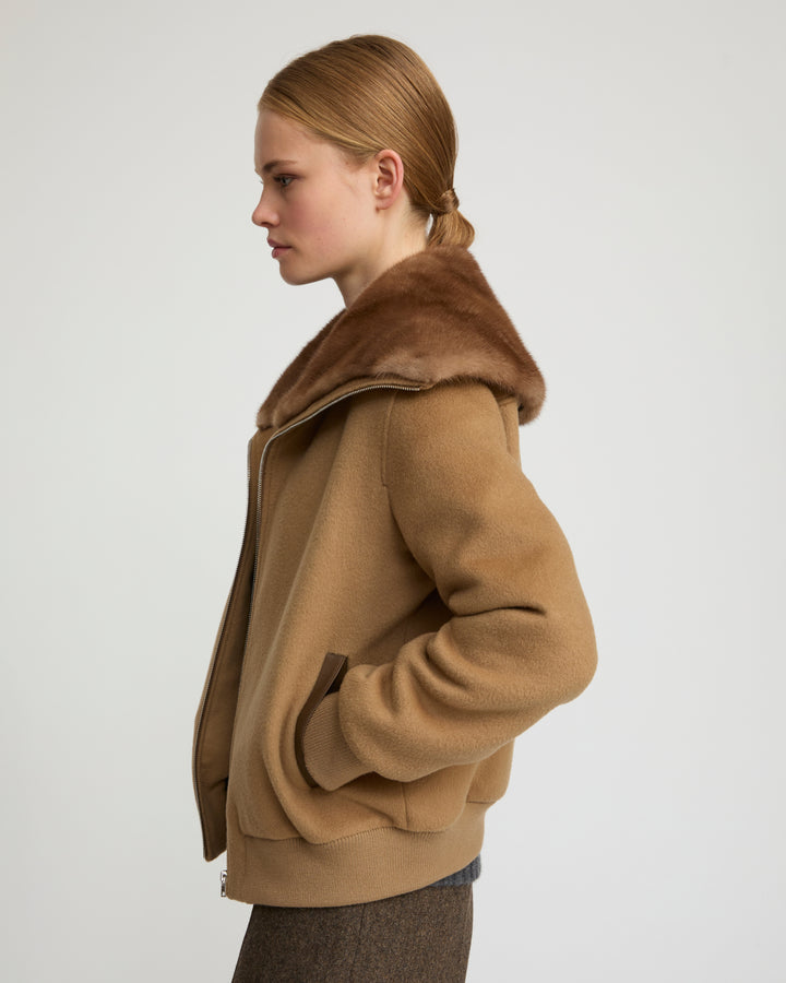 Cashmere-blend cropped blouson with removable mink fur collar -Yves Salomon