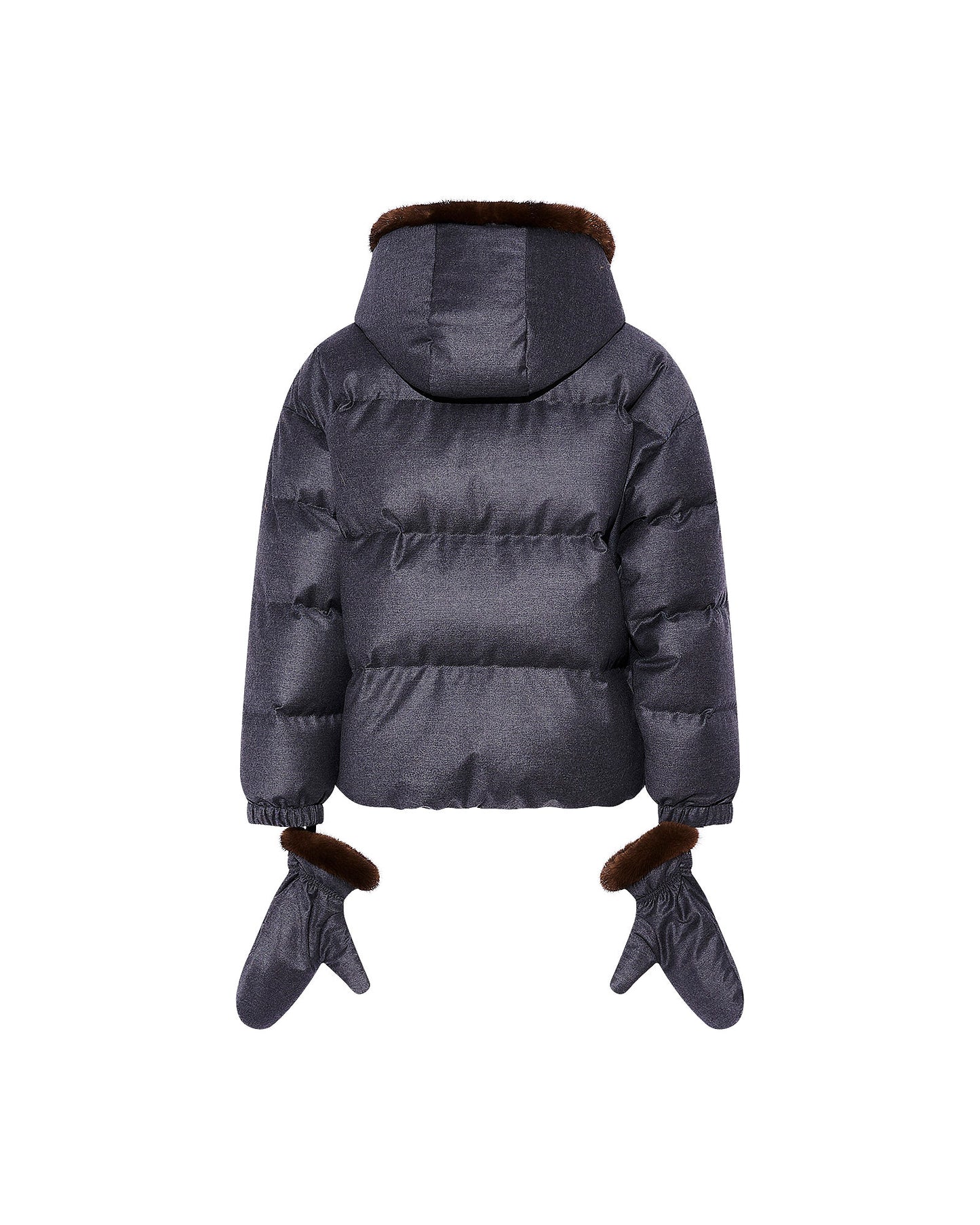 Short hooded down jacket with mink fur inner hood and removable mittens -Yves Salomon