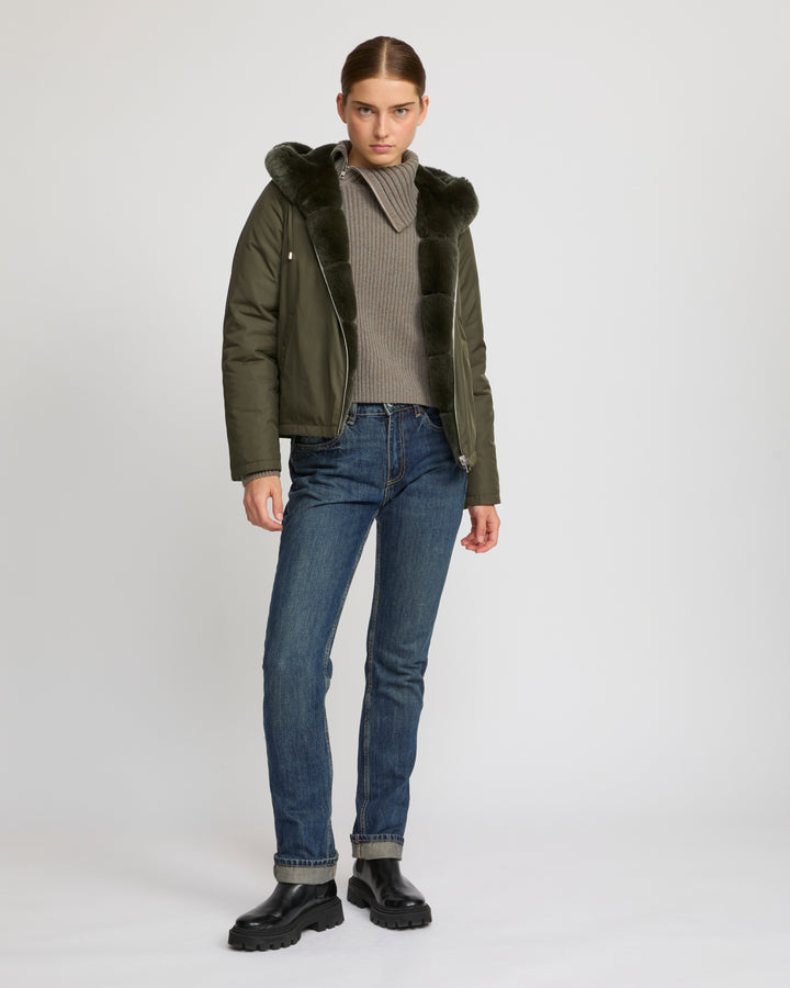 Hooded jacket in technical fabric reversible rex rabbit fur -Yves Salomon
