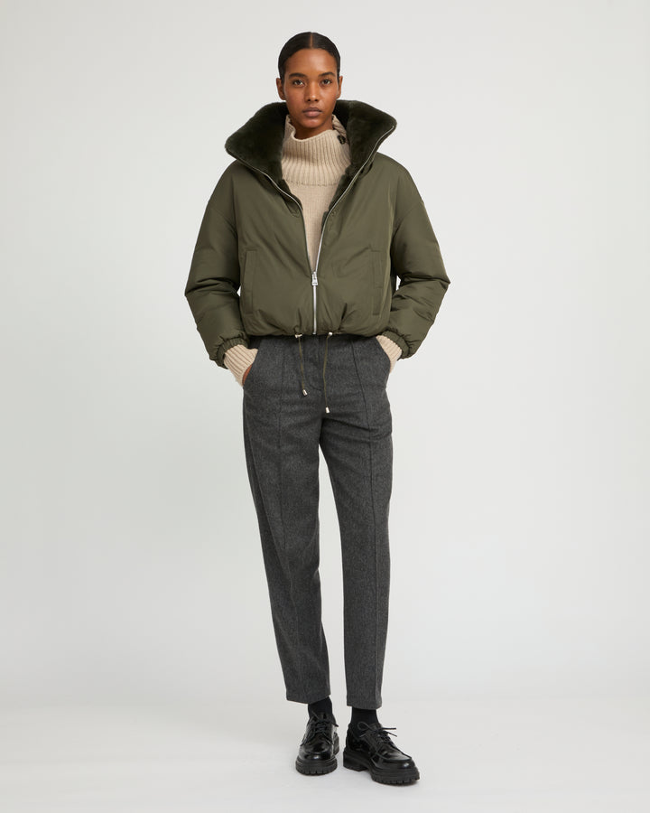 Boxy jacket in technical fabric reversible rex rabbit fur -Yves Salomon