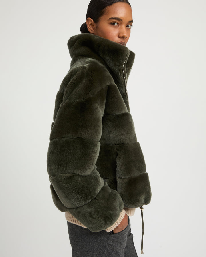 Boxy jacket in technical fabric reversible rex rabbit fur -Yves Salomon
