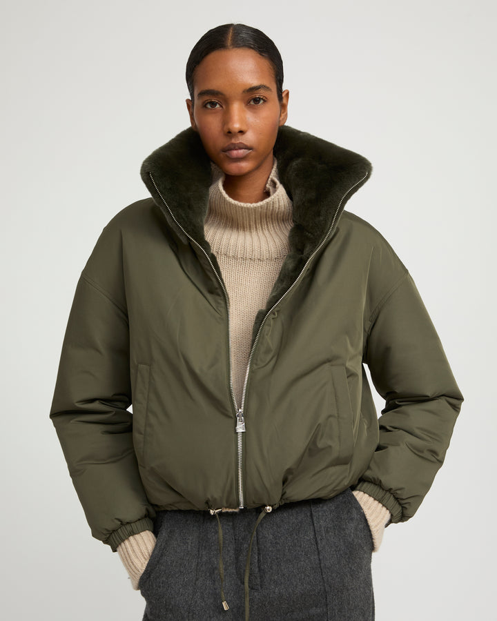Boxy jacket in technical fabric reversible rex rabbit fur -Yves Salomon
