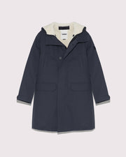 Parka in technical cotton and shearling - navy/beige