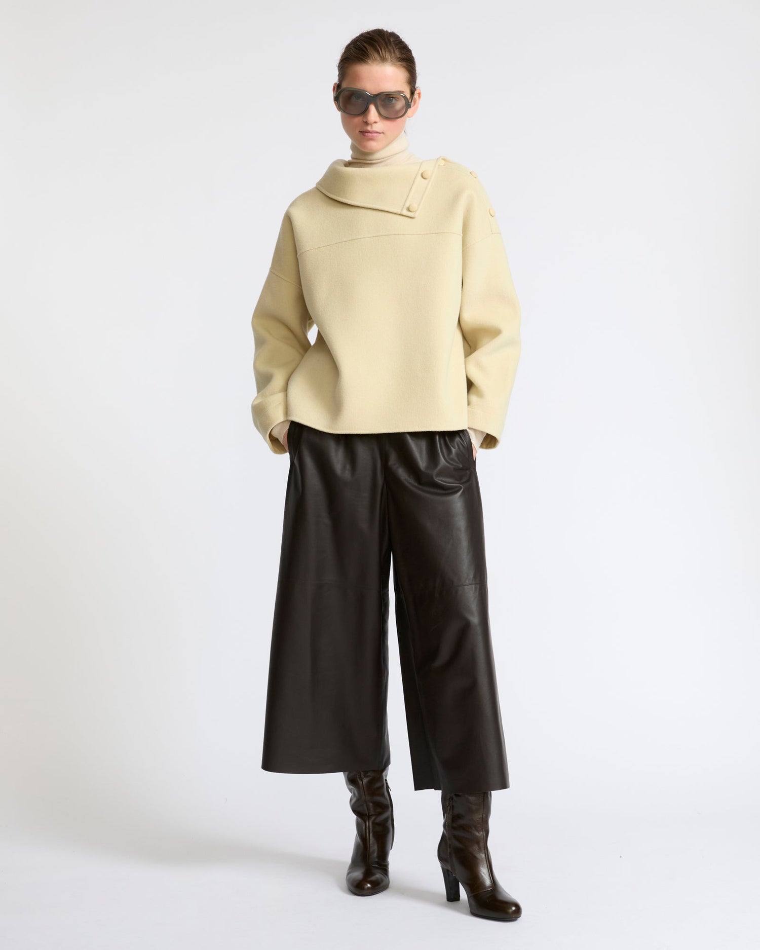 Double-sided wool funnel neck blouse - Yves Salomon - New Fall Winter Collection