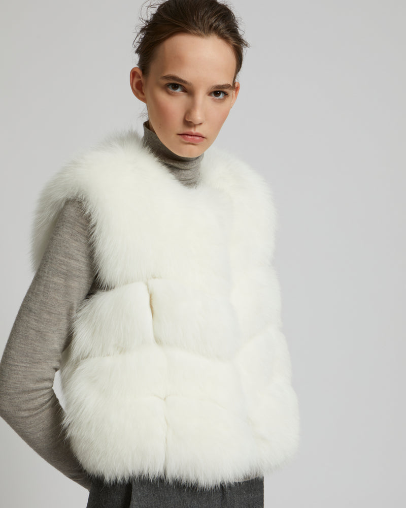 Short gilet in fox fur - white - Yves Salomon