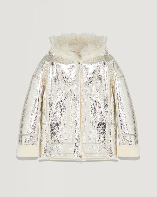 Short jacket in metallic merino leather and shearling Toscana lambskin-Yves Salomon-Winter sale & boxing day