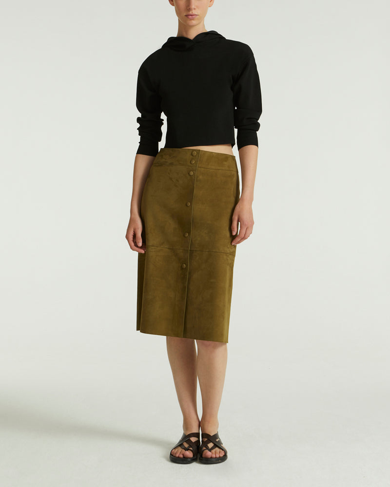 Double-sided velour lamb leather skirt - khaki