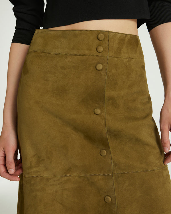 Double-sided velour lamb leather skirt - khaki