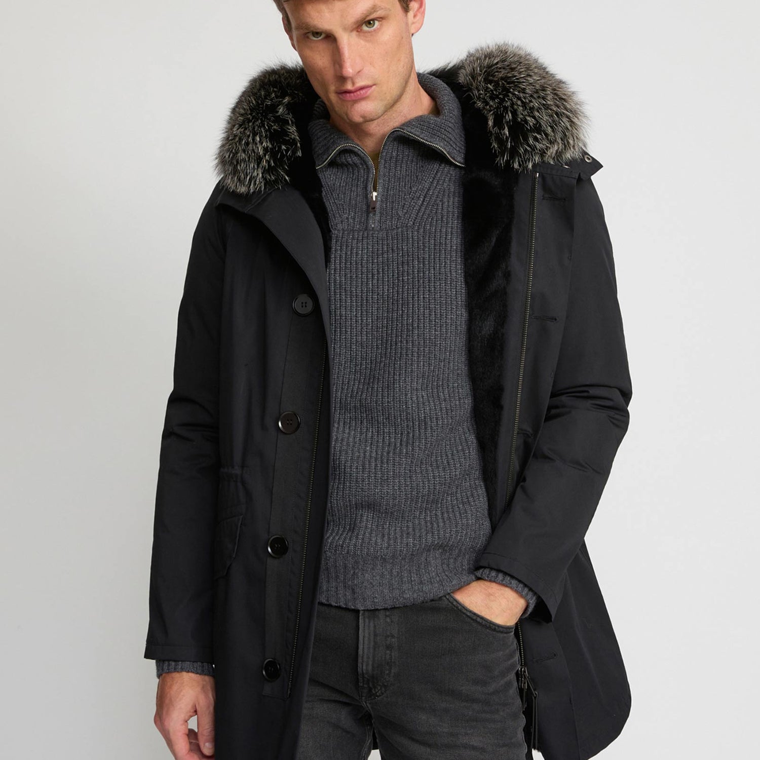 Iconic parka in technical cotton with fox and rabbit fur - Yves Salomon