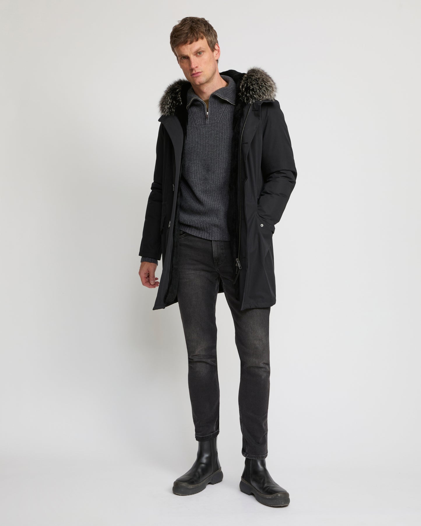 Iconic parka in technical cotton with fox and rabbit fur