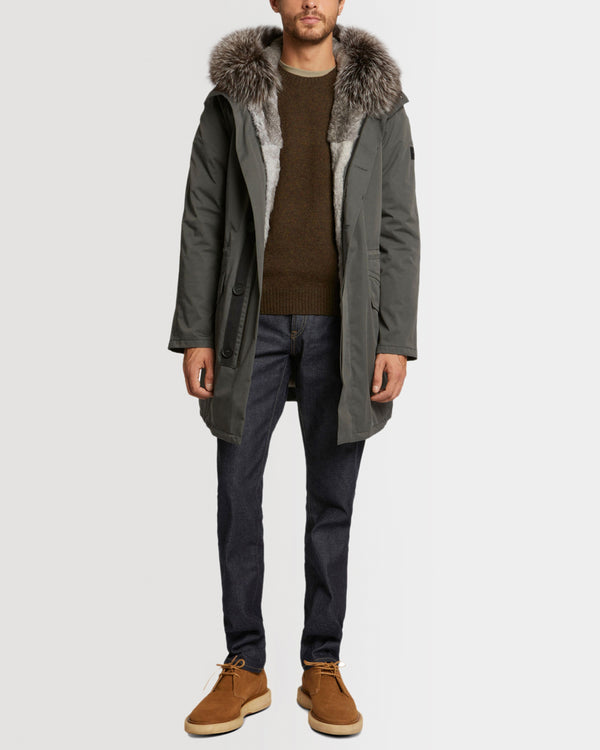 Iconic parka in technical cotton with fox and rabbit fur