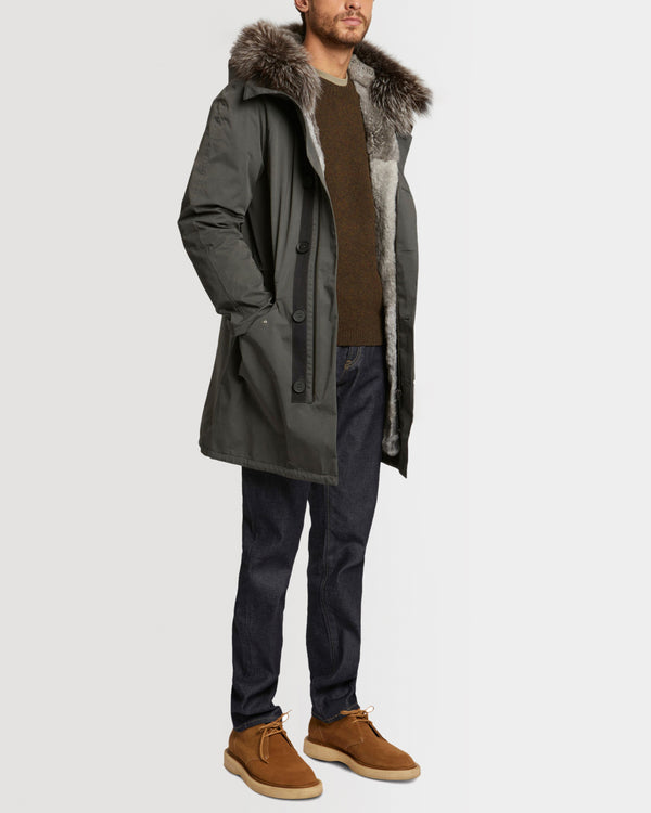 Iconic parka in technical cotton with fox and rabbit fur
