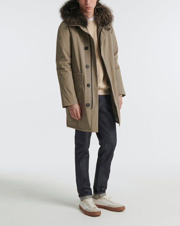 Iconic parka in technical cotton with fox and rabbit fur