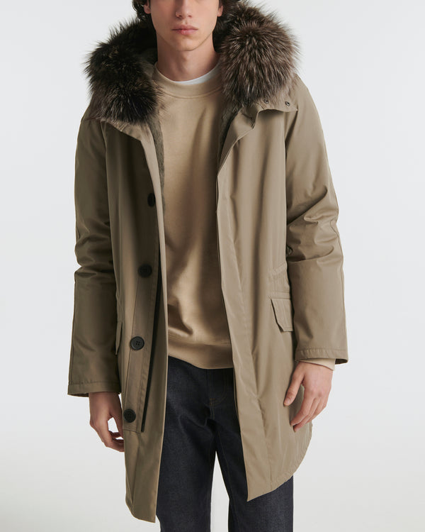 Iconic parka in technical cotton with fox and rabbit fur
