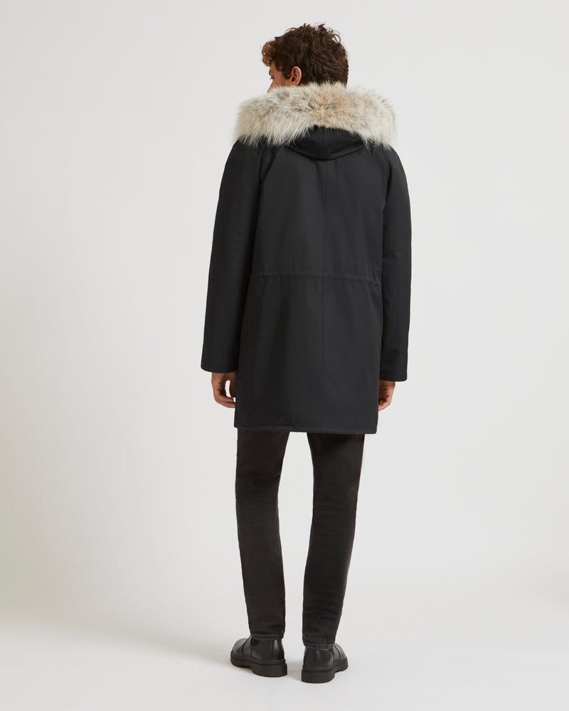 long parka with fur hood - black - Yves Salomon