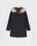 Long Iconic parka in technical cotton with coyote and rabbit fur