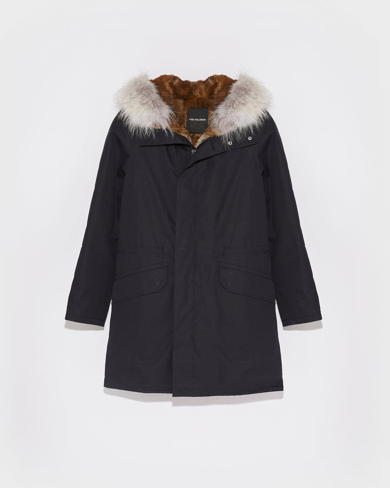 long parka with fur hood - black - Yves Salomon