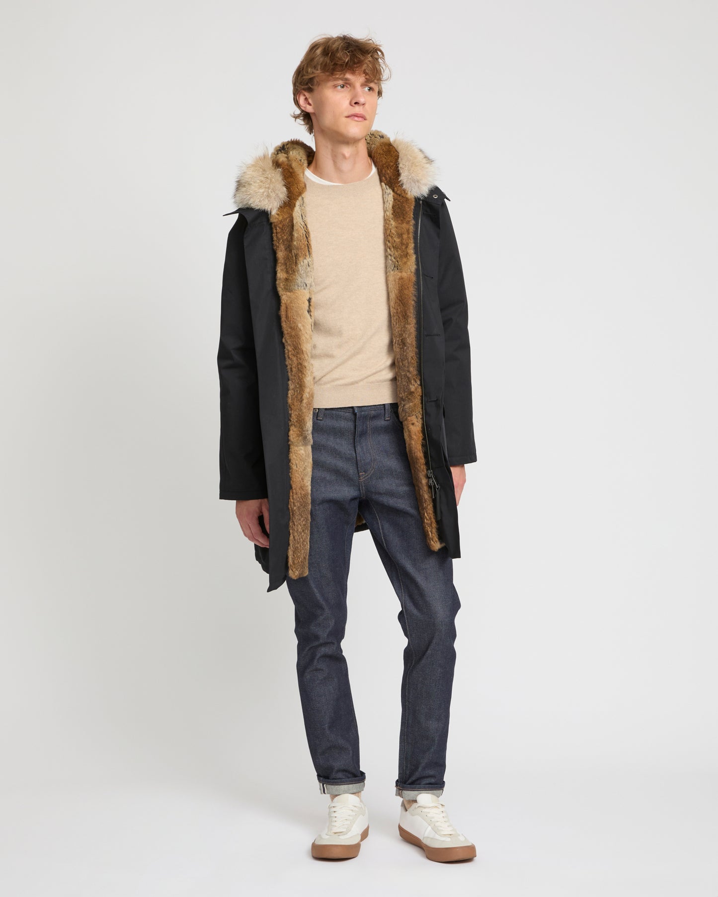 Long Iconic parka in technical cotton with coyote and rabbit fur -Yves Salomon