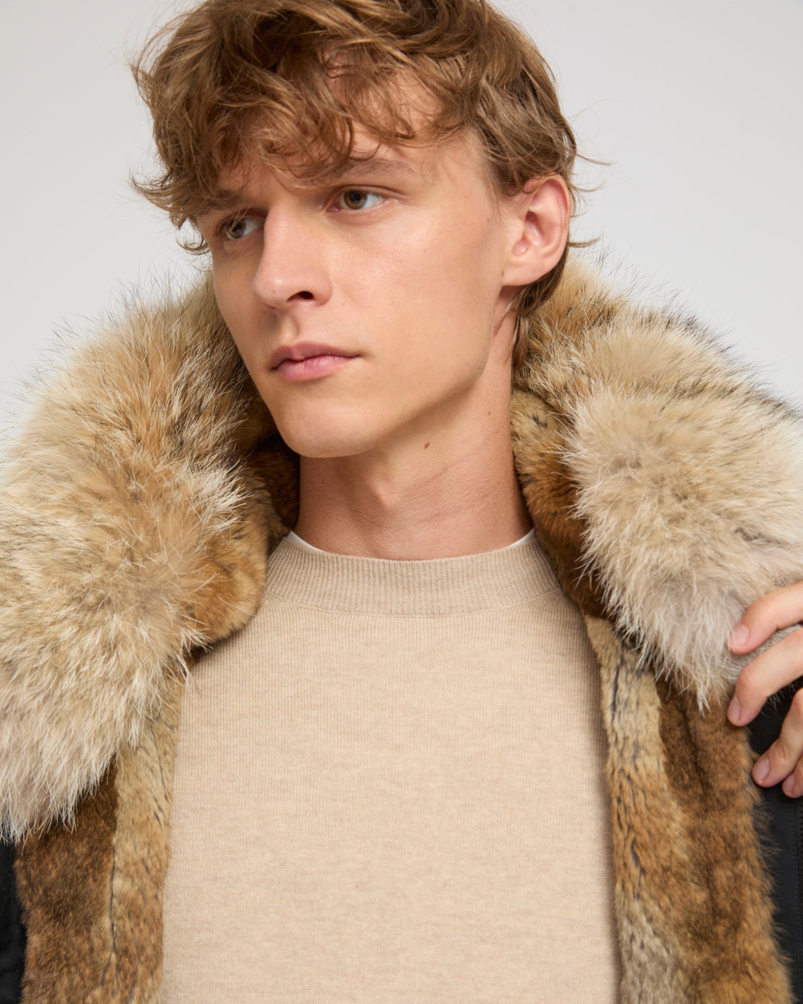 Long Iconic parka in technical cotton with coyote and rabbit fur -Yves Salomon