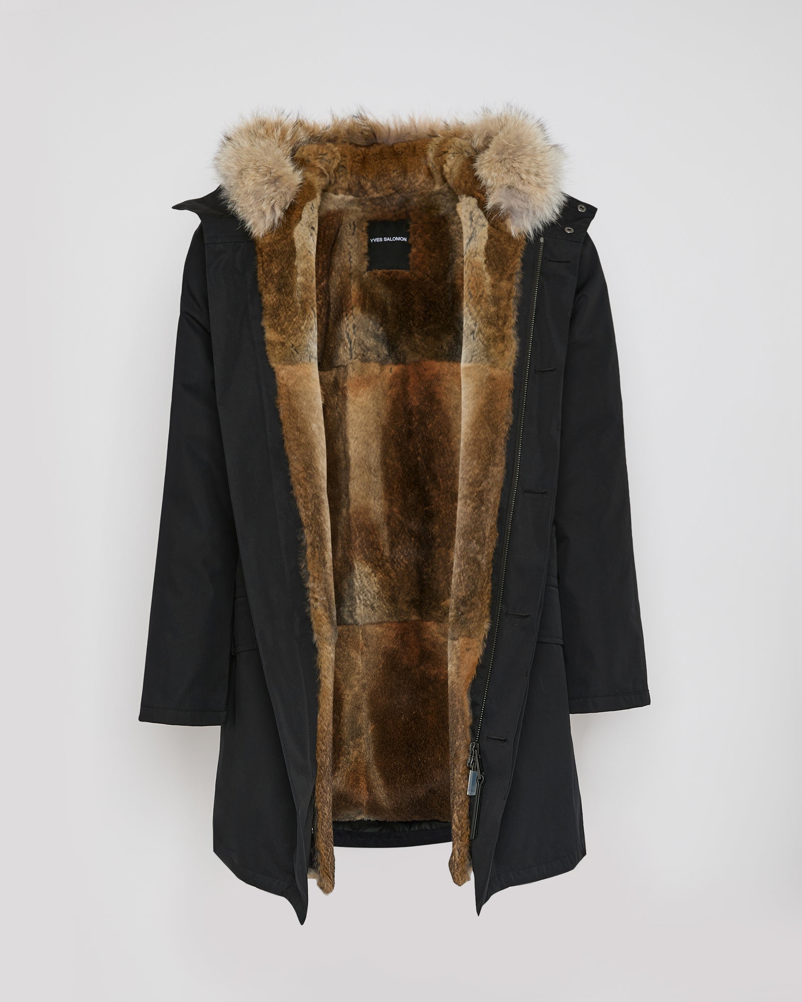 Long Iconic parka in technical cotton with coyote and rabbit fur -Yves Salomon