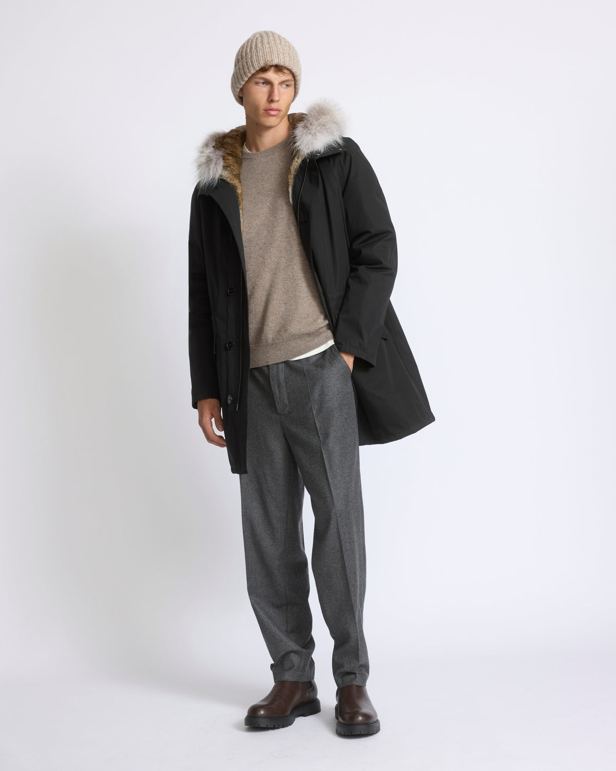 Long Iconic parka in technical cotton with coyote and rabbit fur - Yves Salomon - New Fall/Winter Collection