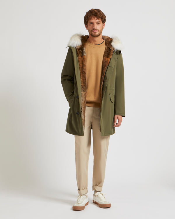 long parka with fur hood - khaki - Yves Salomon