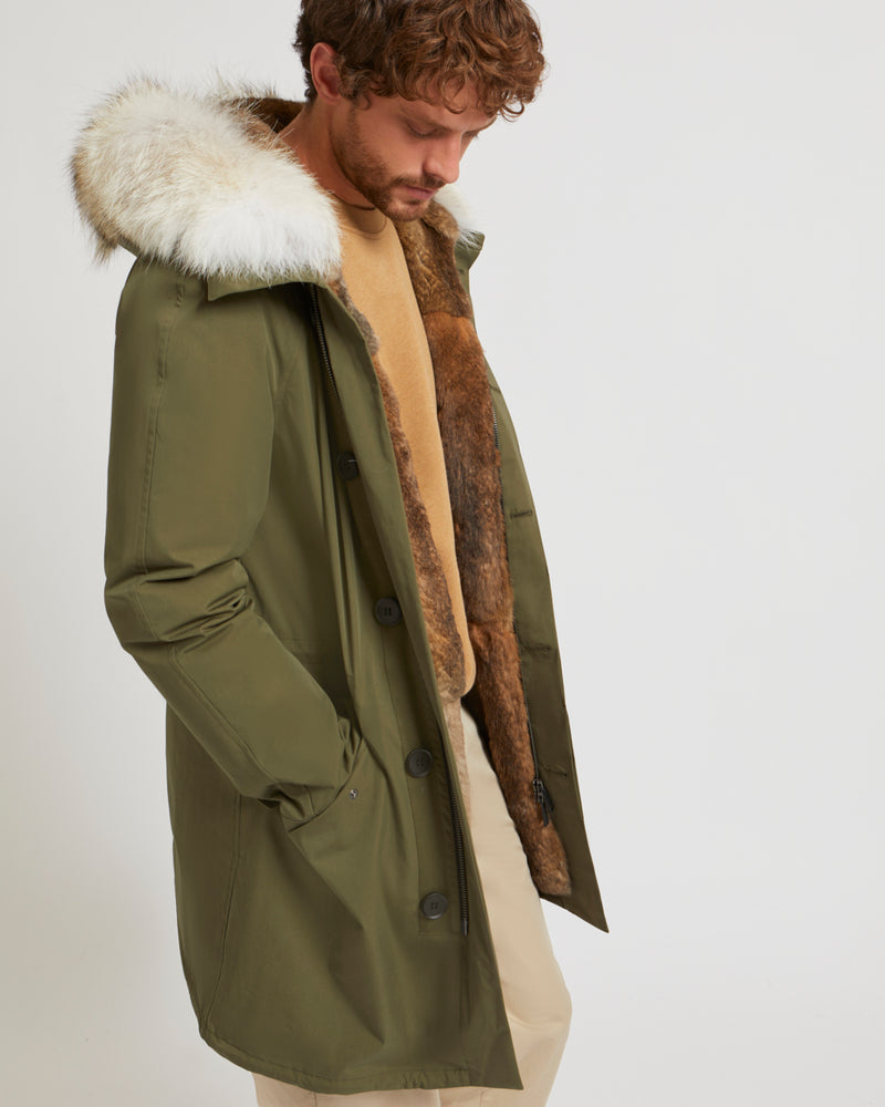 long parka with fur hood - khaki - Yves Salomon