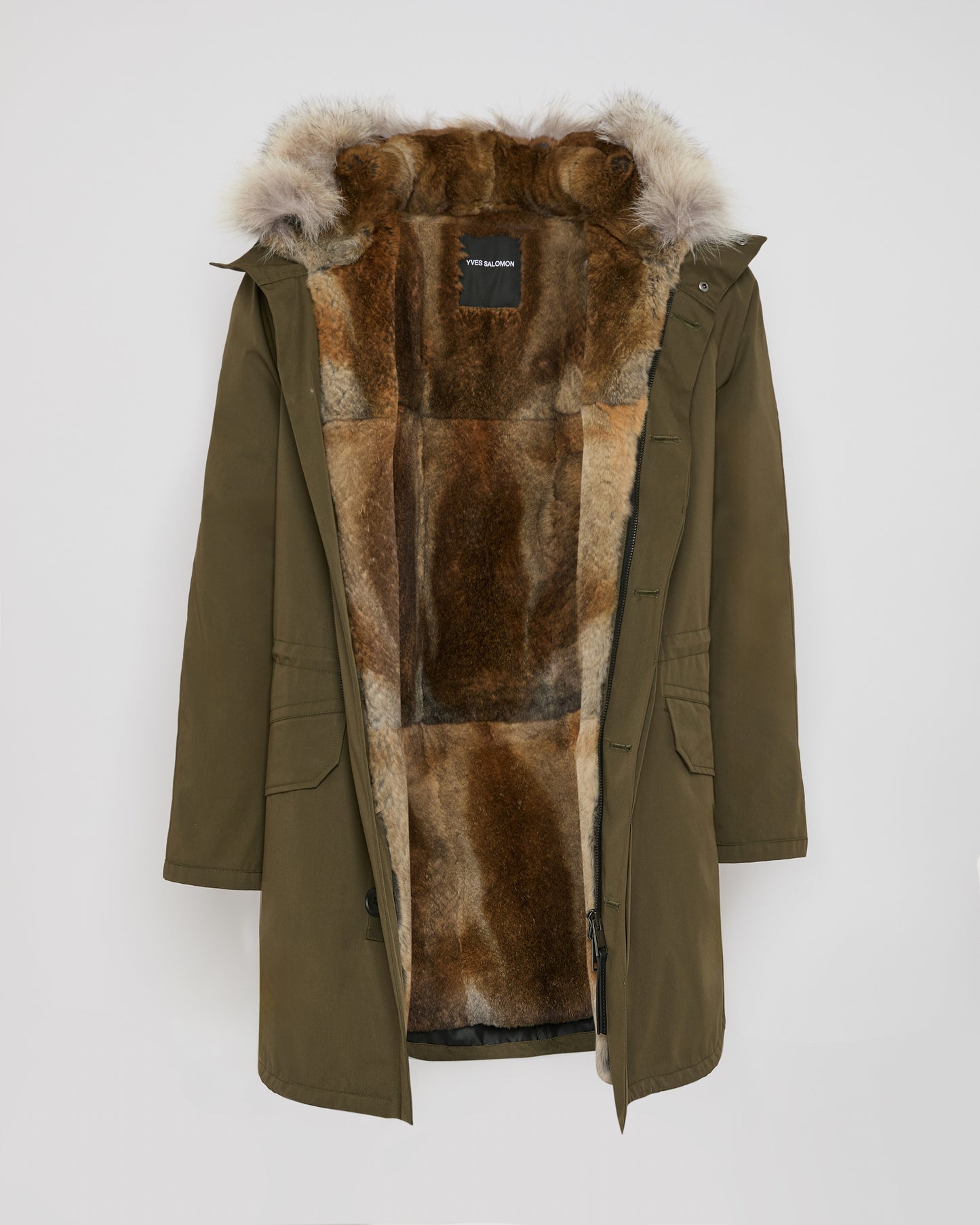 Long Iconic parka in technical cotton with coyote and rabbit fur