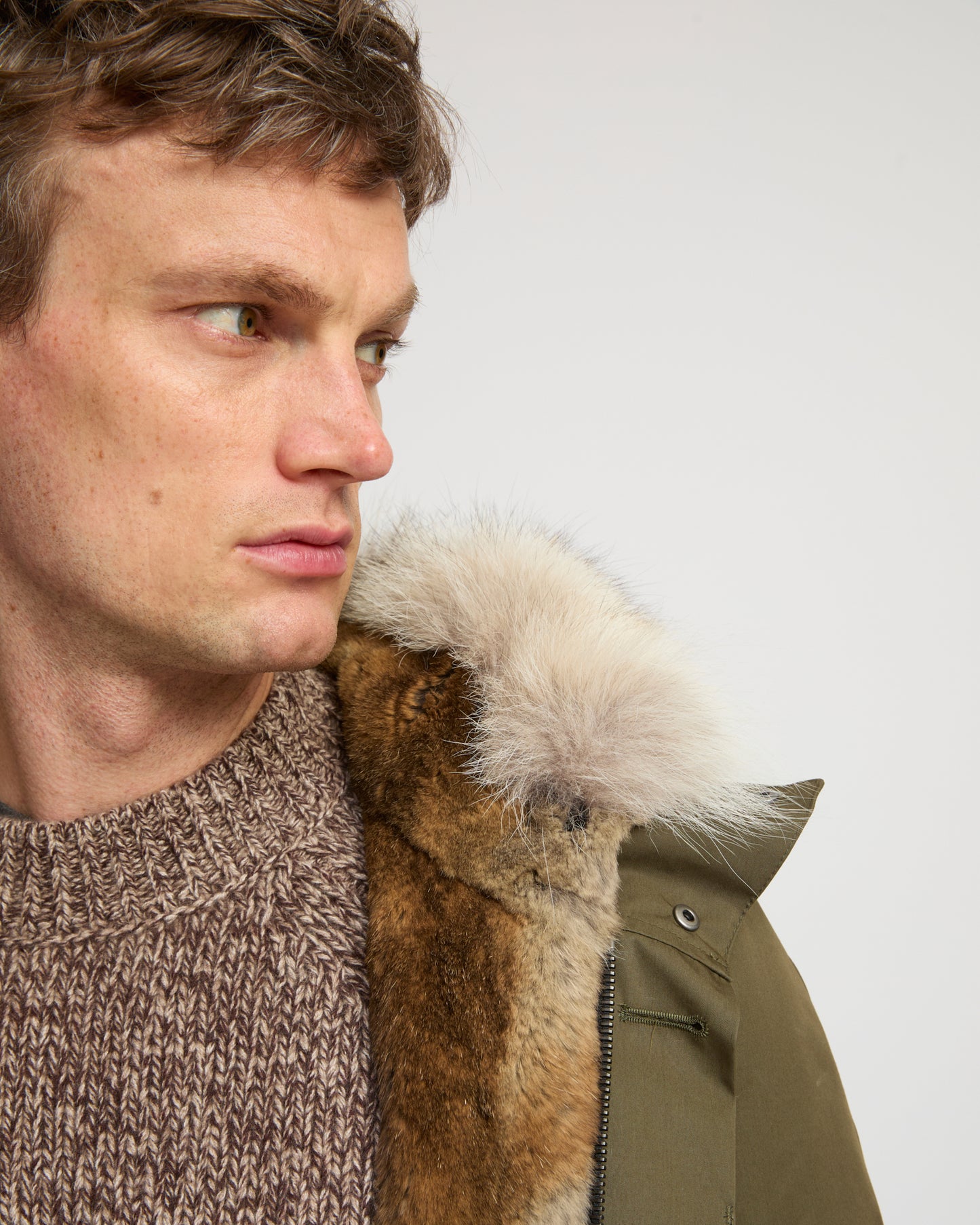Long Iconic parka in technical cotton with coyote and rabbit fur