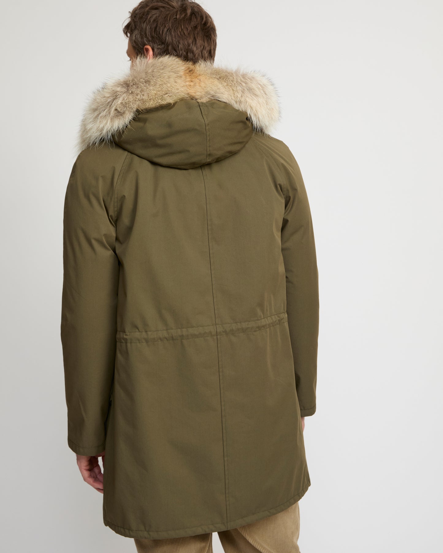 Long Iconic parka in technical cotton with coyote and rabbit fur