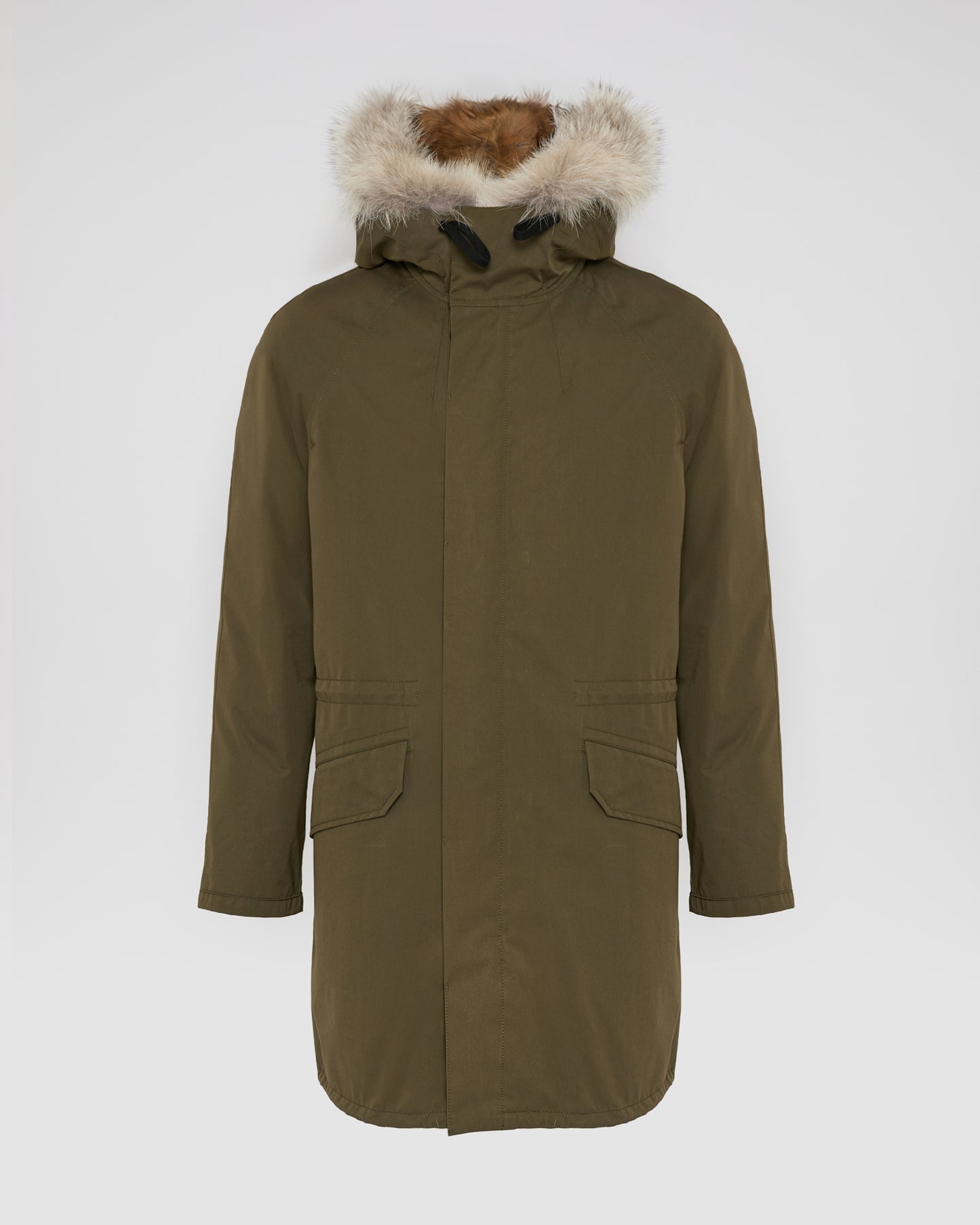 Long Iconic parka in technical cotton with coyote and rabbit fur