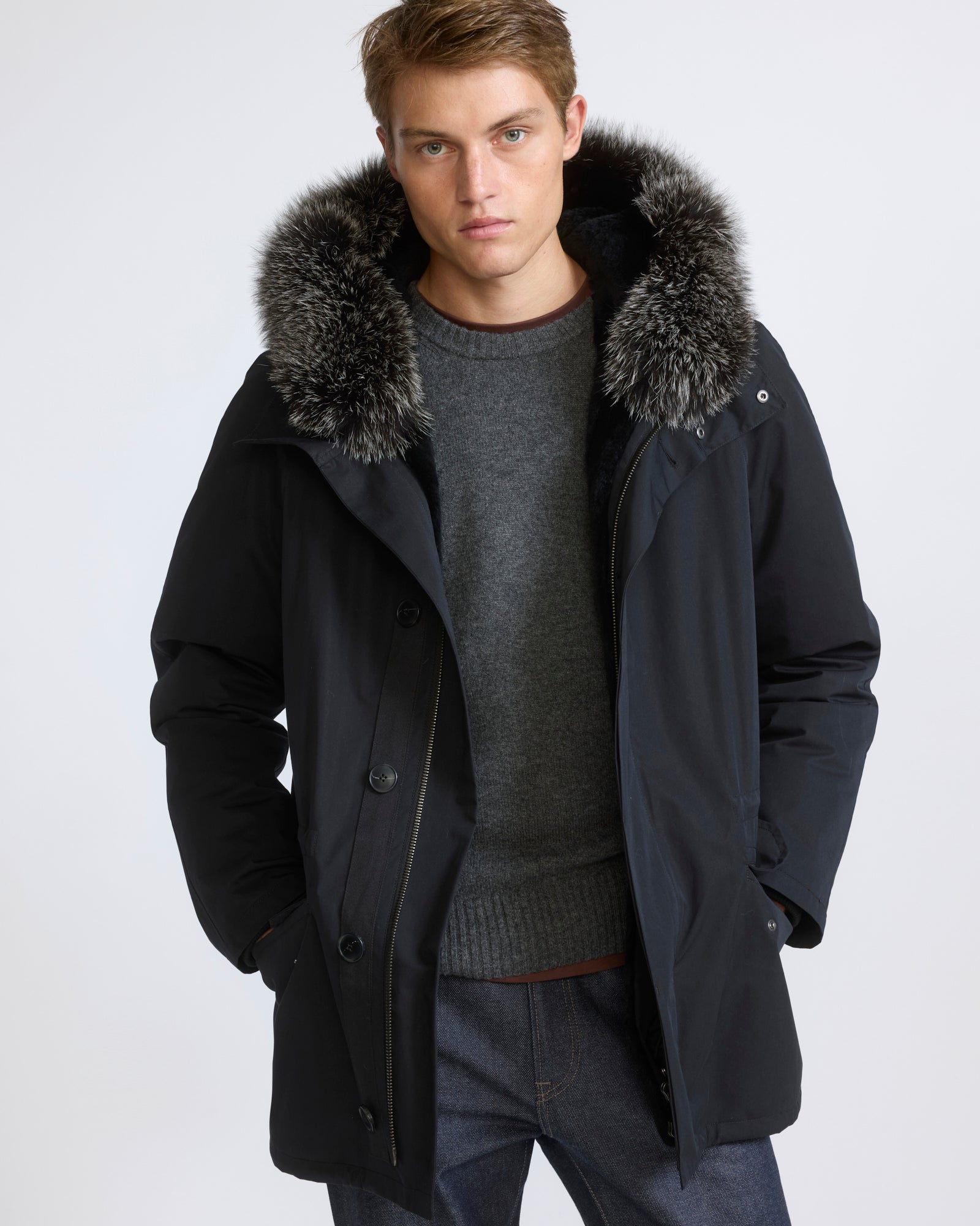 Short iconic parka in waterproof cotton blend with fox and rabbit fur -Yves Salomon - Fall winter collection