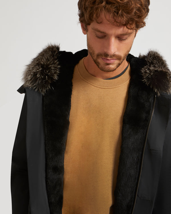 Short Iconic Parka In Cotton Blend And Fur - black - Yves Salomon