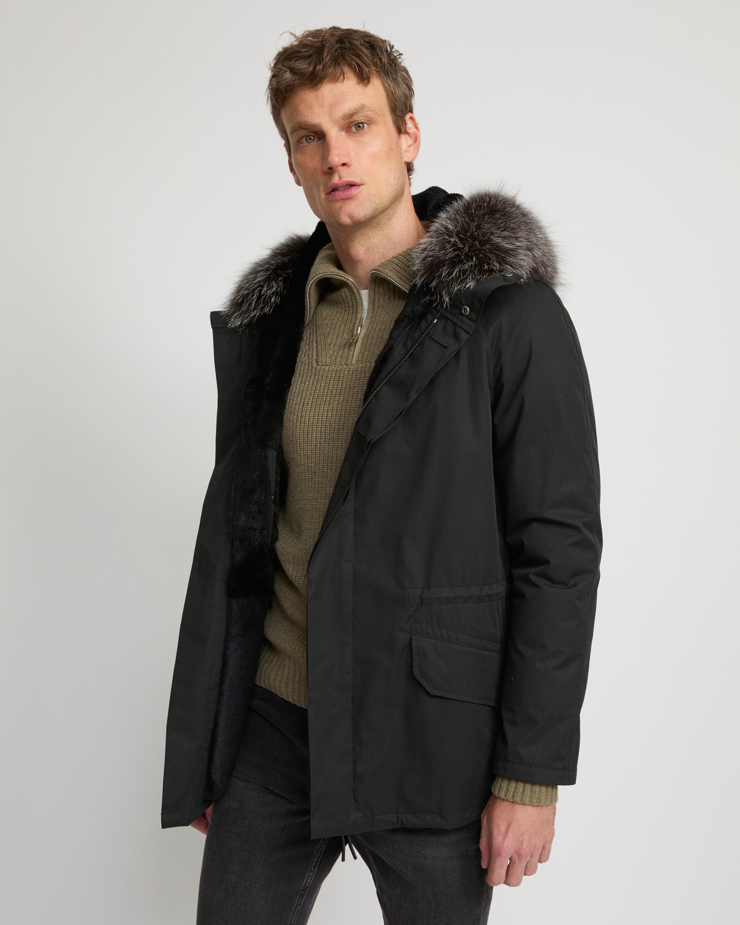 Short Iconic Parka In waterproof Cotton Blend with Fox Fur and Rabbit Fur