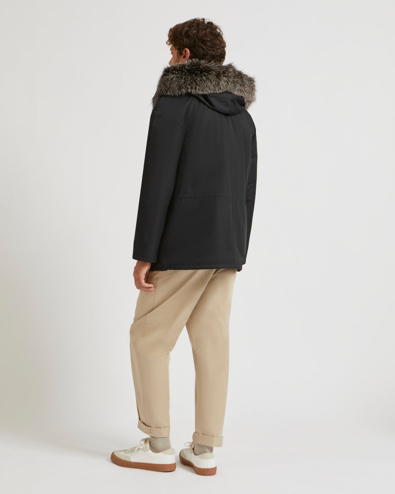 Short Iconic Parka In Cotton Blend And Fur - black - Yves Salomon