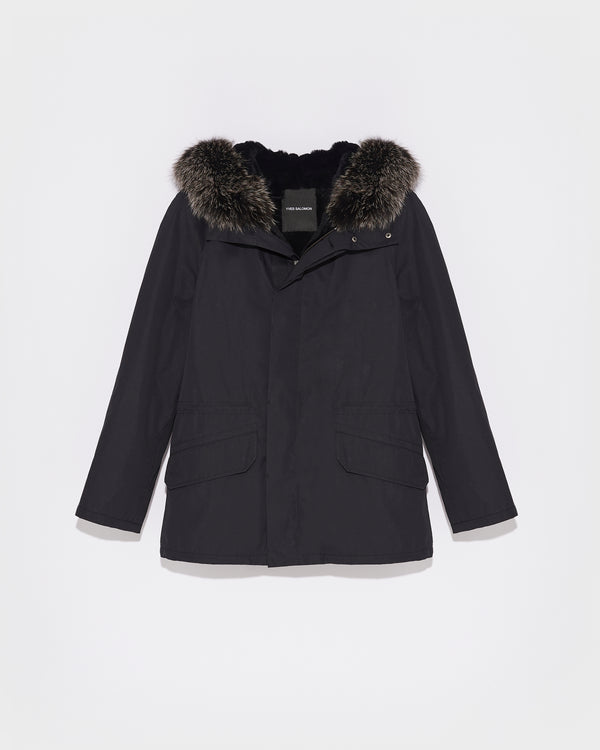 Short Iconic Parka In Cotton Blend And Fur - black - Yves Salomon