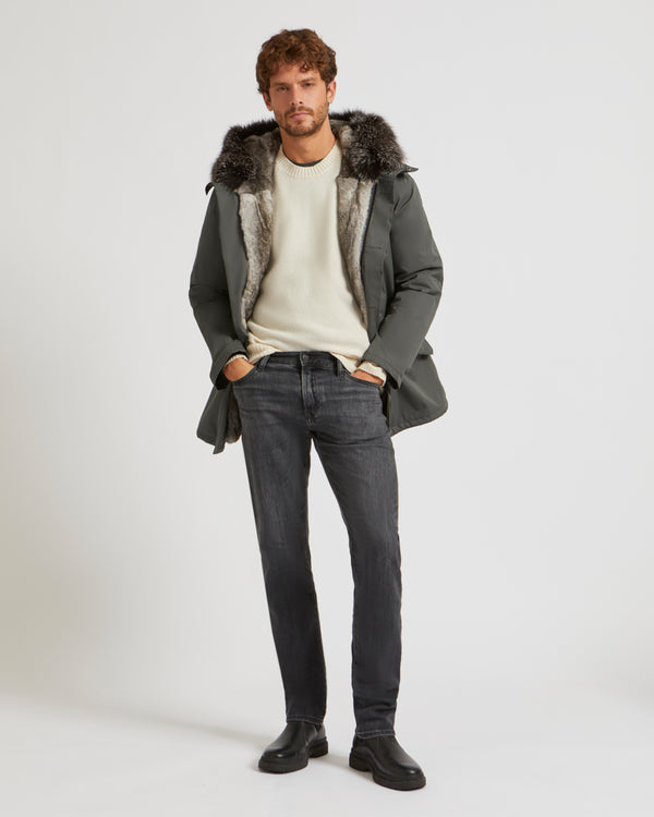 Short Iconic Parka In Cotton Blend And Fur - grey - Yves Salomon