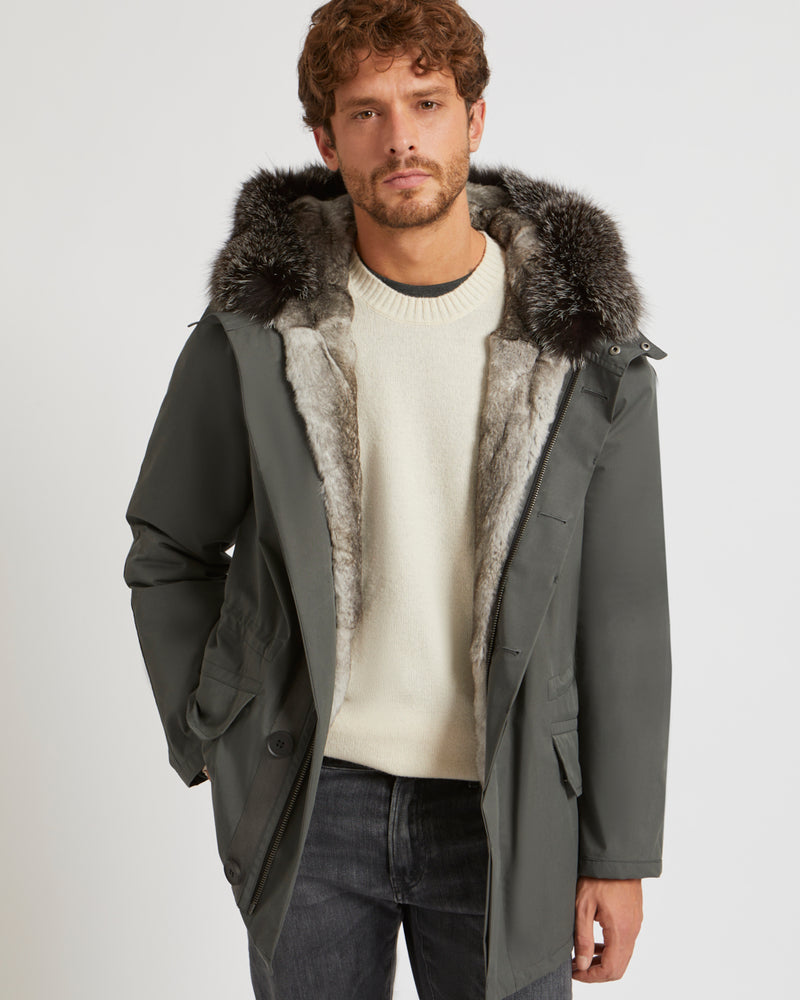 Short Iconic Parka In Cotton Blend And Fur - grey - Yves Salomon