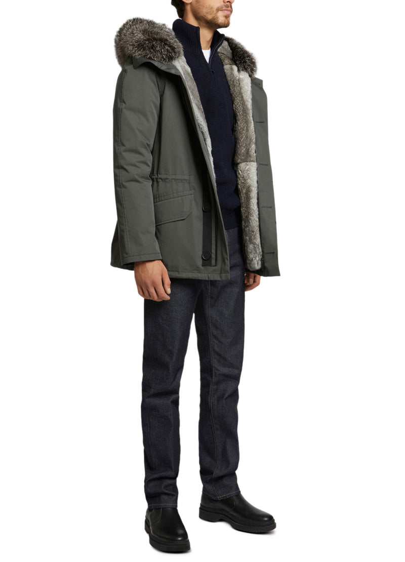 Short Iconic Parka In waterproof Cotton Blend with Fox Fur and Rabbit Fur