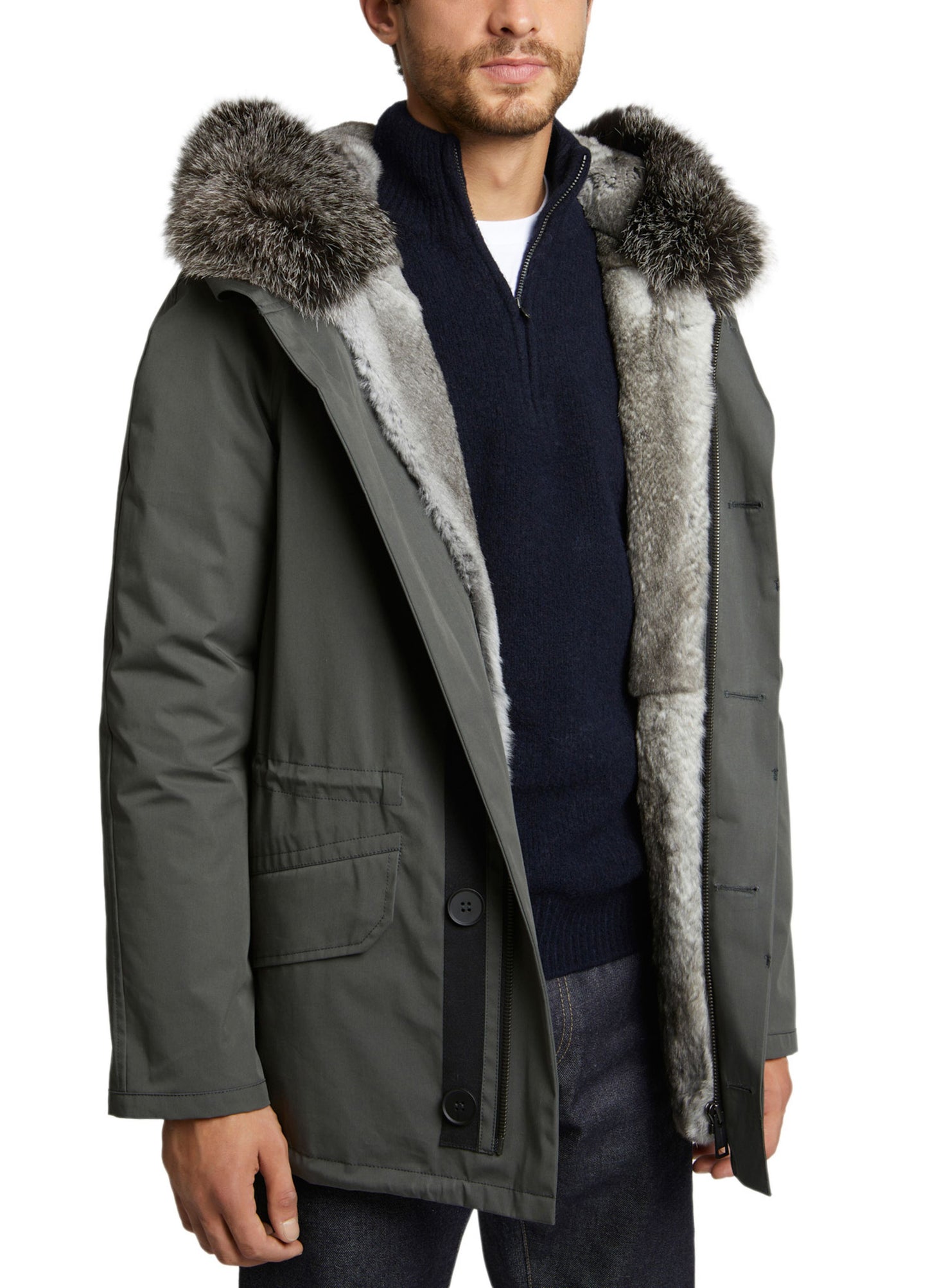 Short Iconic Parka In waterproof Cotton Blend with Fox Fur and Rabbit Fur