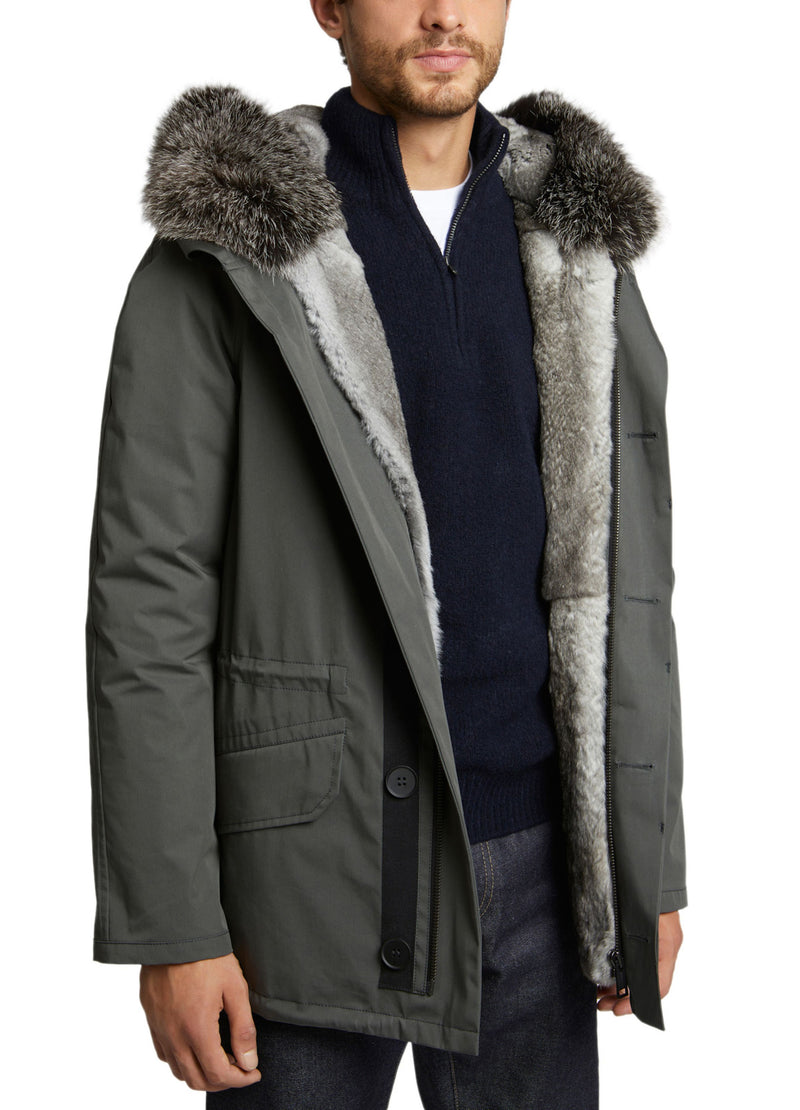 Short Iconic Parka In waterproof Cotton Blend with Fox Fur and Rabbit Fur