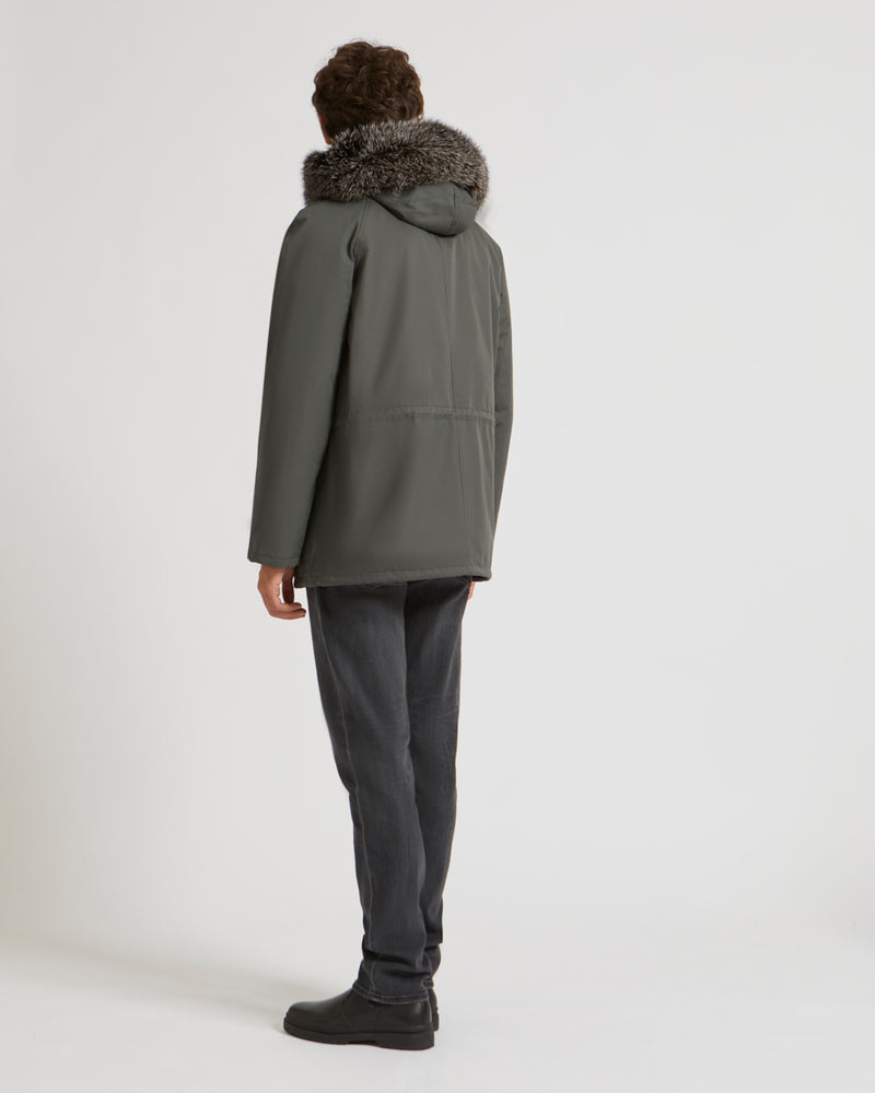 Short Iconic Parka In Cotton Blend And Fur - grey - Yves Salomon